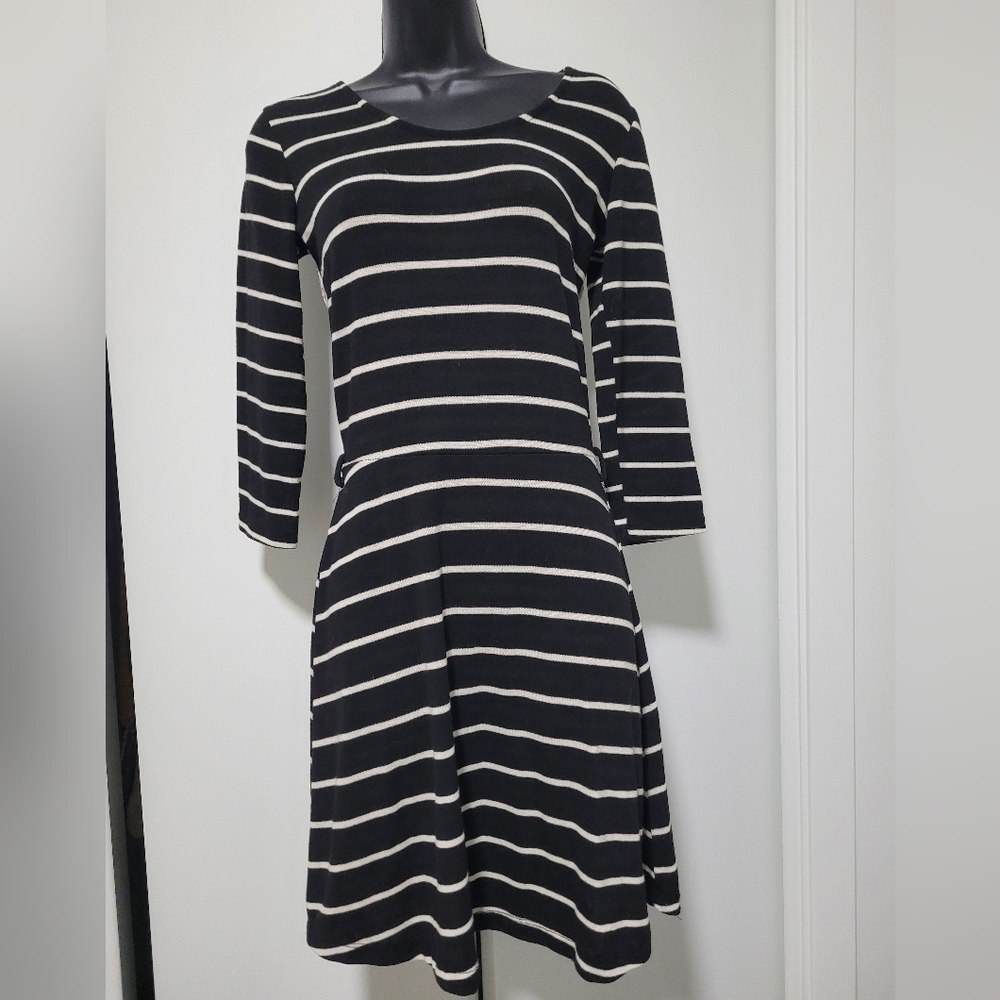 Black and White Striped Dress With Lace Back